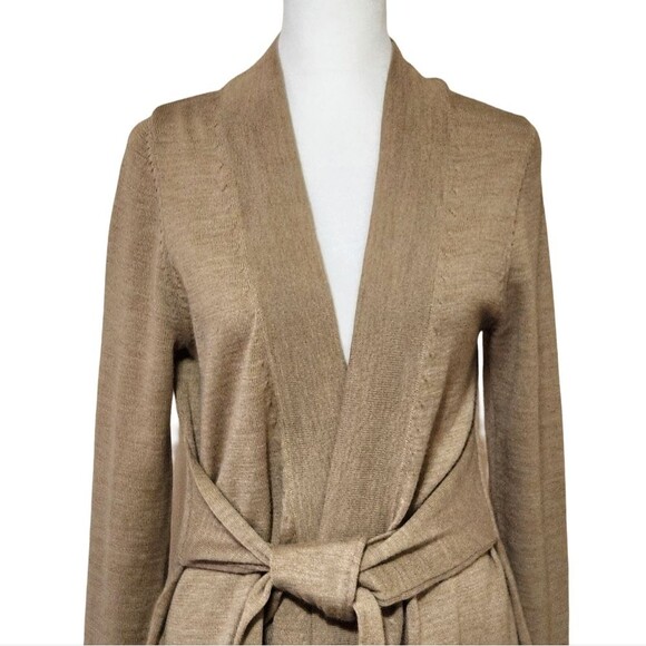Tristan Long Belted Cardigan Tan Wool Blend Open Front Women's Size Medium - Picture 2 of 10